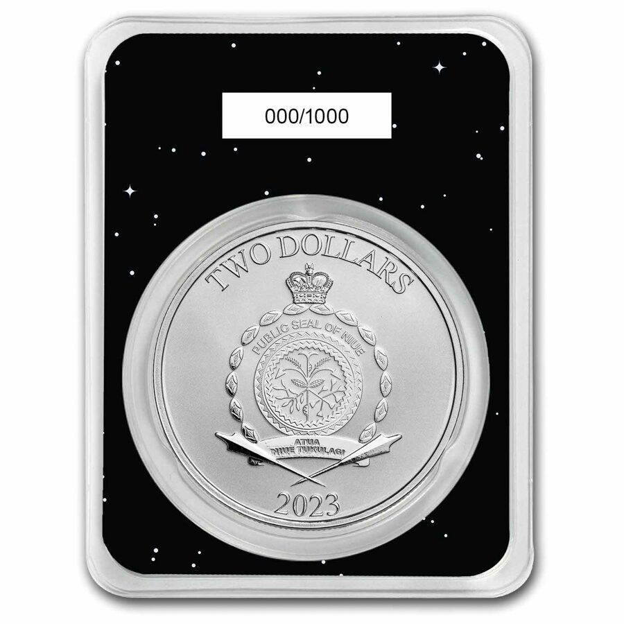 2023 Niue 1 oz Ag $2 Grogu Baby Yoda in Serialized Holiday TEP