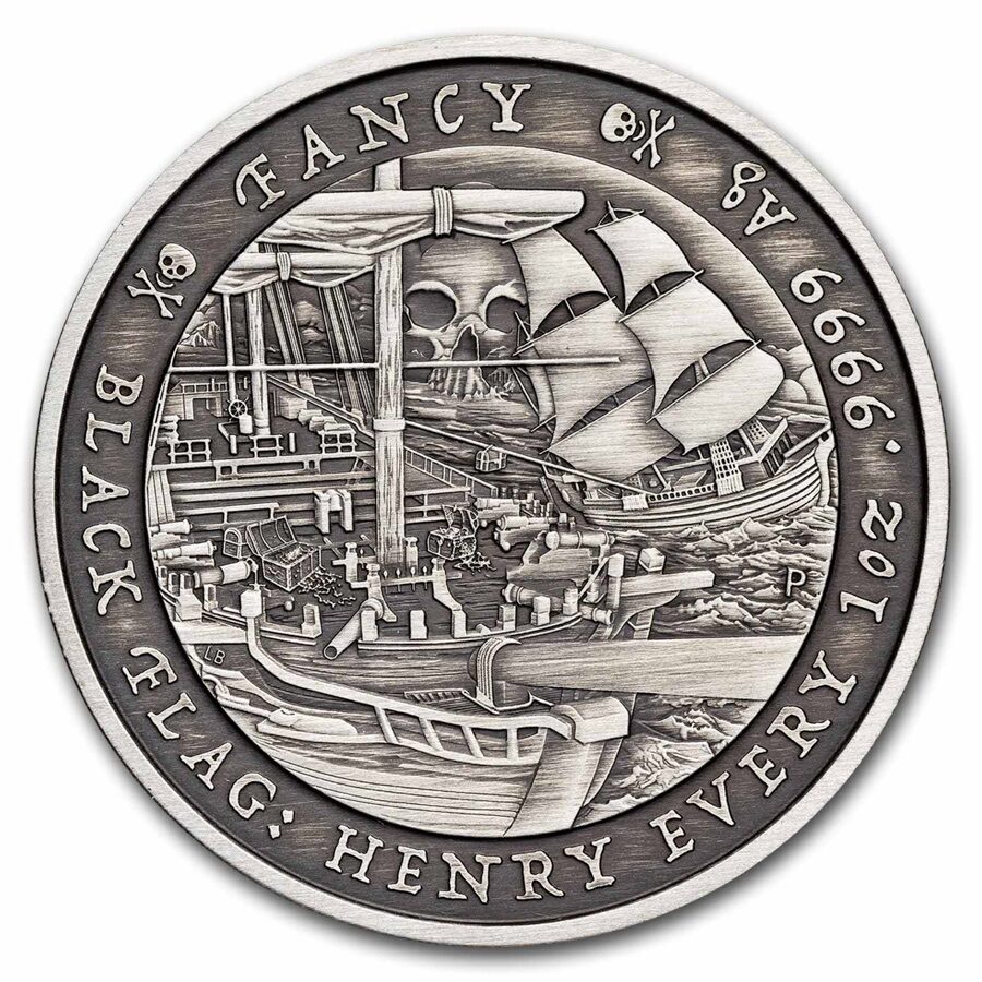 2023 Tuvalu 1 oz Silver Black Flag Antiqued Fancy MS-70 PCGS FS