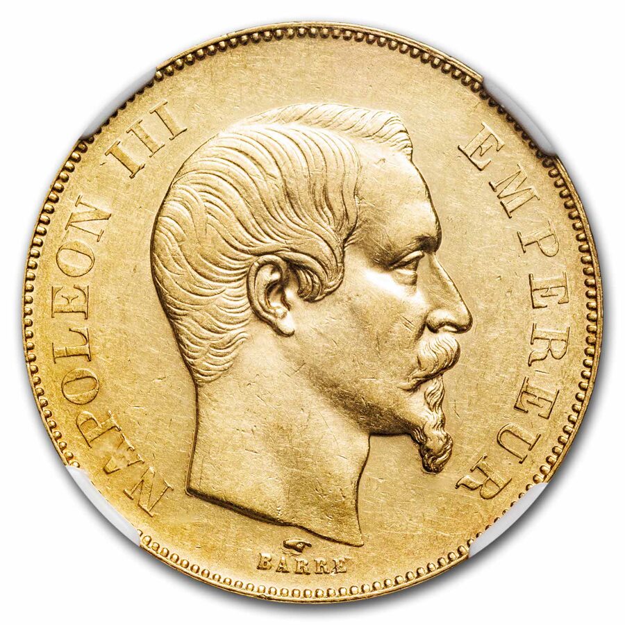1857-A France Gold 50 Francs Napoleon III AU-55 NGC
