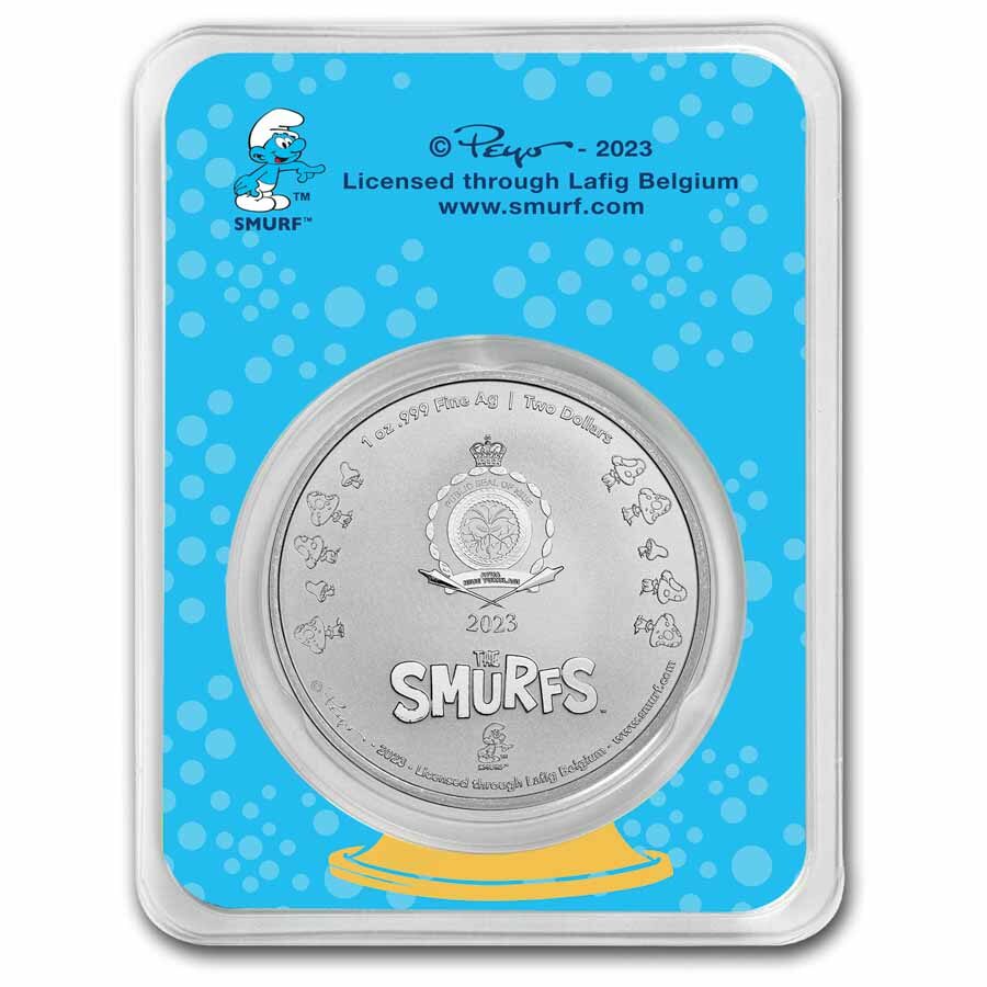 2023 Niue Colorized 1 oz Silver $2 Smurfs Christmas Carol in TEP
