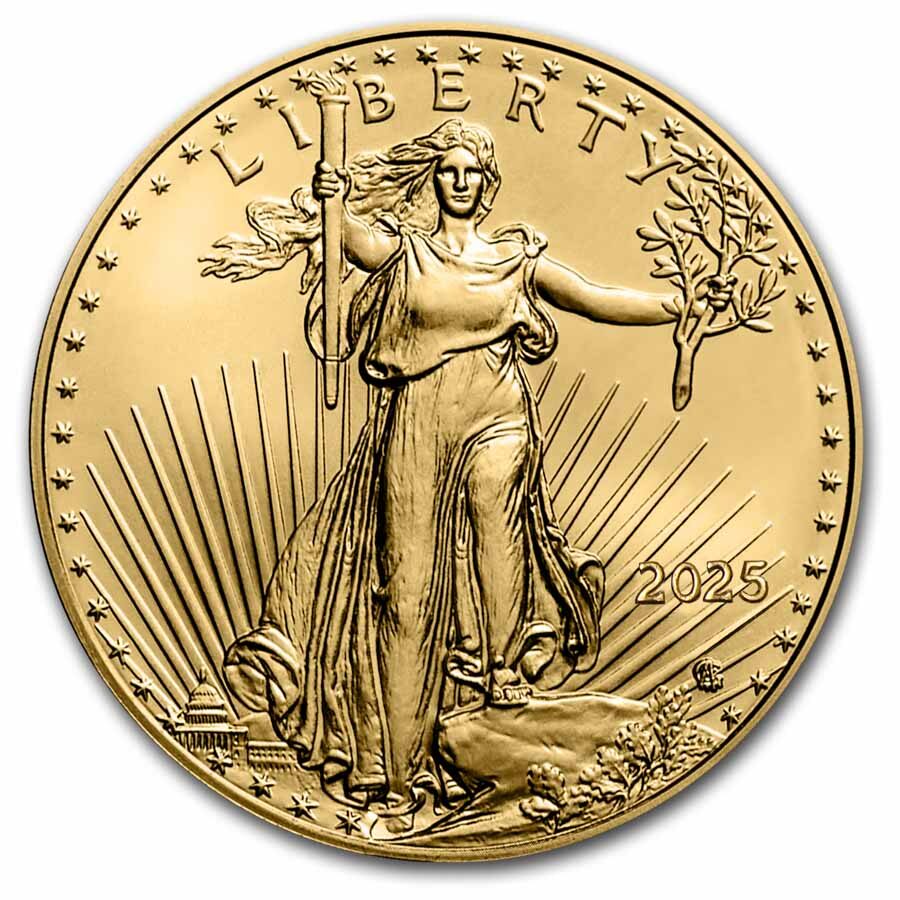 2025 1/10 oz American Gold Eagle - w/Red Merry Christmas Card