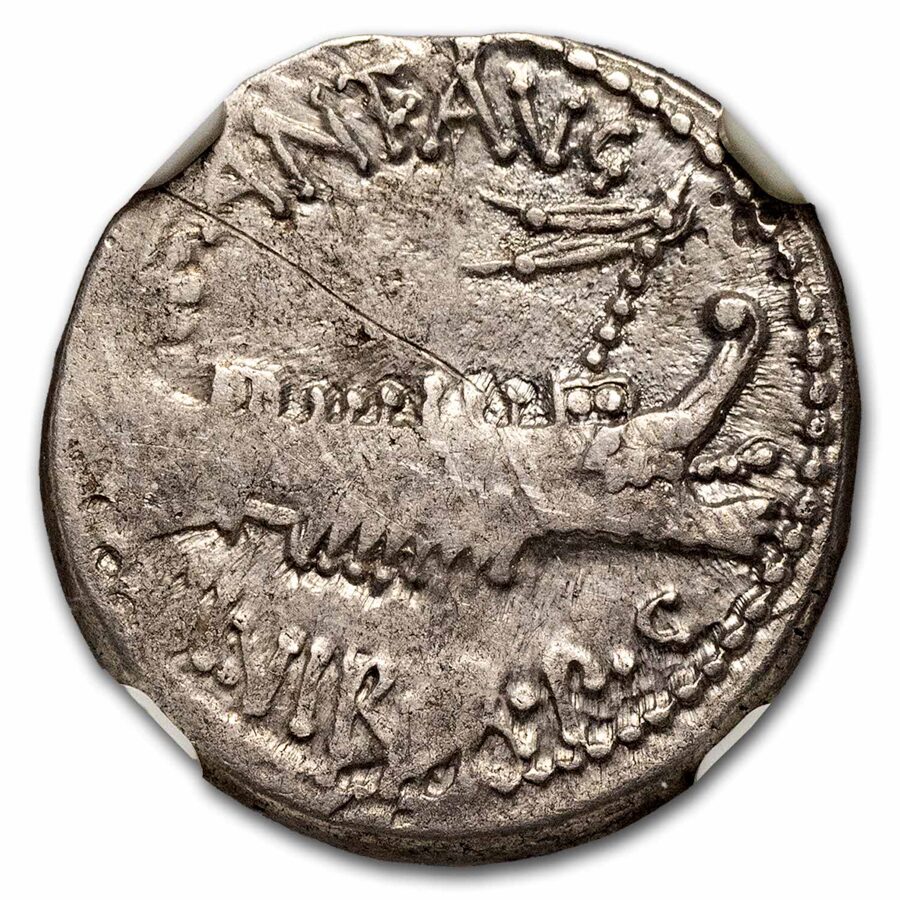 Roman Empire AR Denarius Marc Antony Legion XIII 30 BC Fine NGC