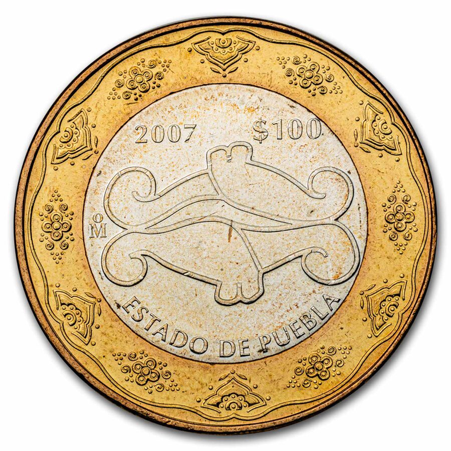 2007 Mexico Bimetallic 100 Pesos Puebla BU (2nd Edition)