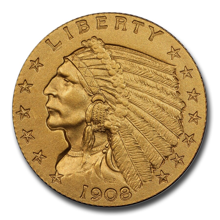 1908 $2.50 Indian Gold Quarter Eagle PR-66 PCGS CAC (Bass Jr.)
