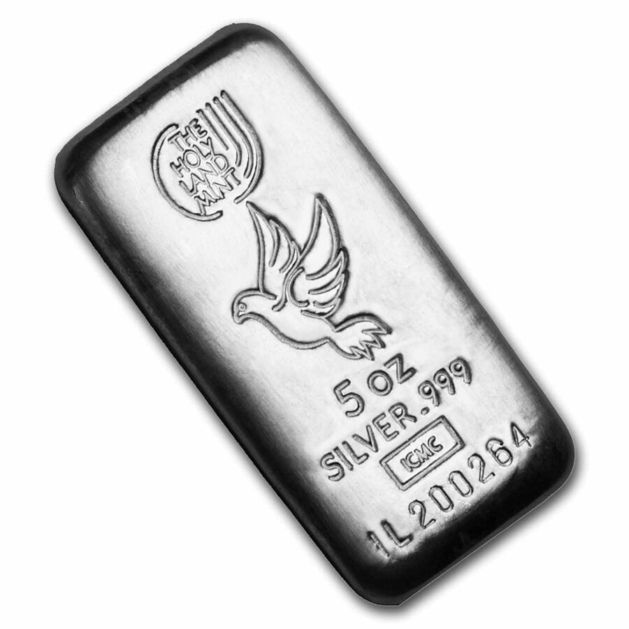 5 oz Silver Bar - Holy Land Mint (Dove of Peace, Cast-Poured)