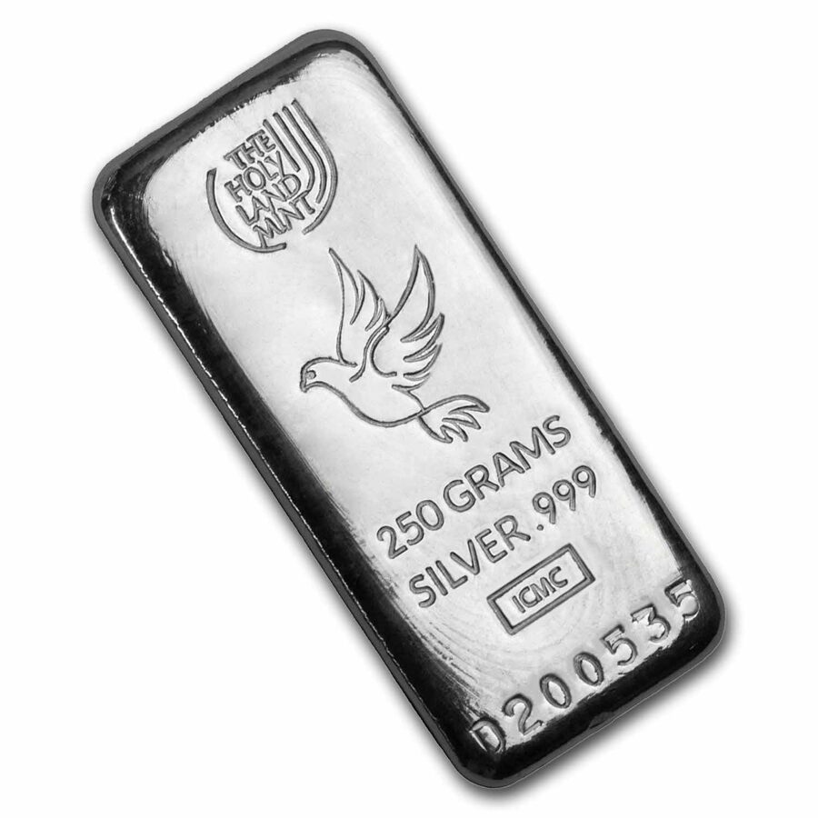 250 gram Silver Bar - Holy Land Mint (Dove of Peace, Cast-Poured)