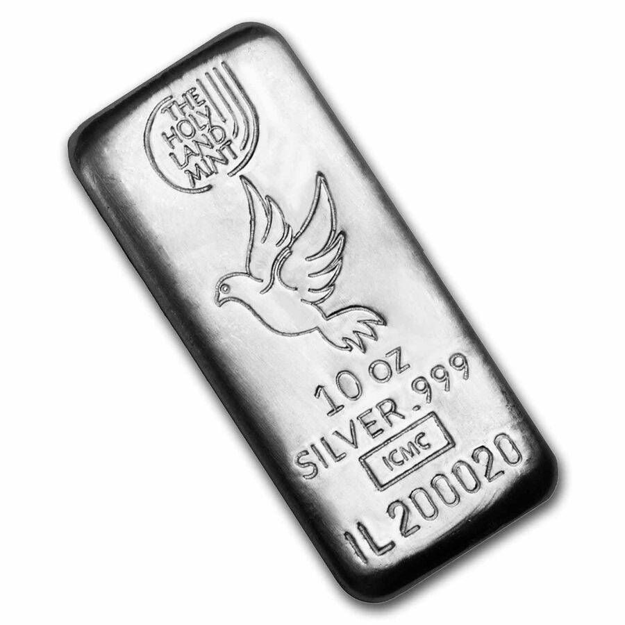 10 oz Silver Bar - Holy Land Mint (Dove of Peace, Cast-Poured)