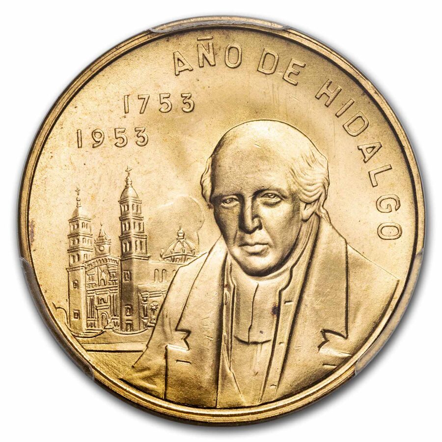 1953 Mexico Gold Medallic 20 Peso Birth of Hidalgo MS-66 PCGS