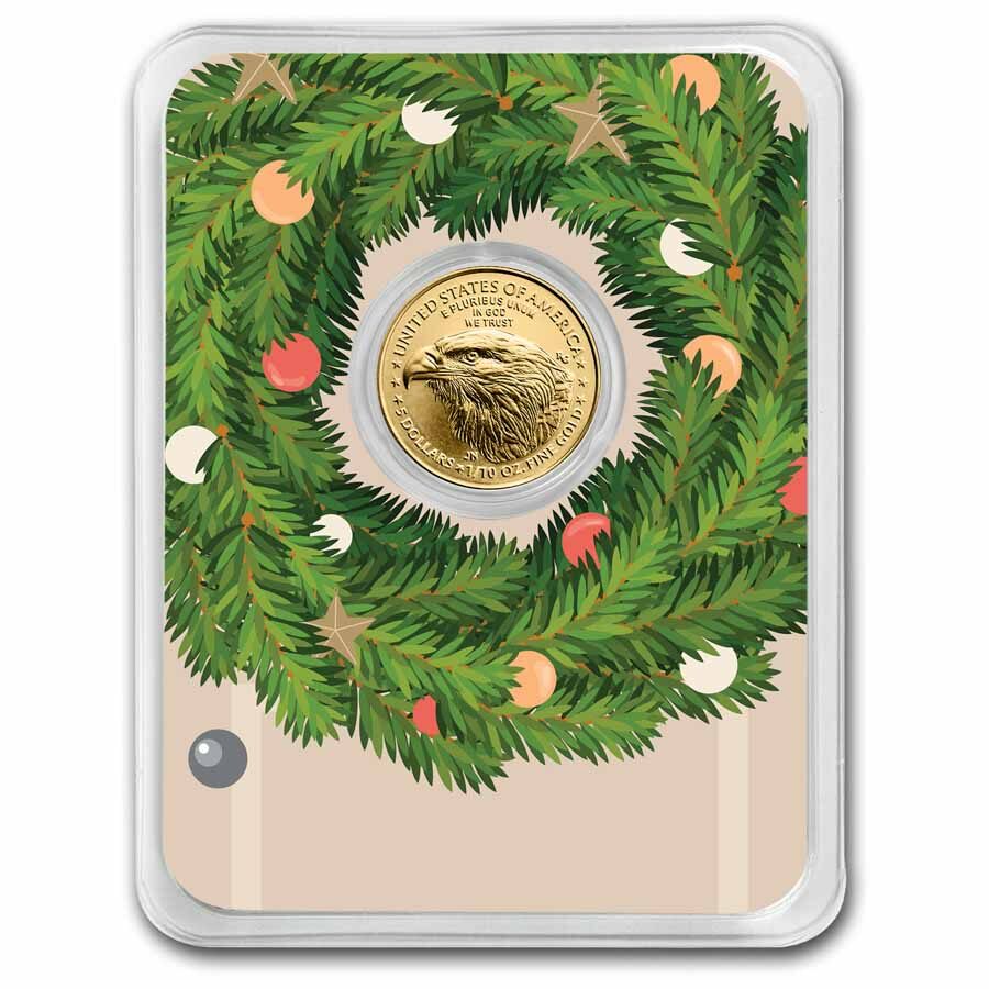 2025 1/10 oz American Gold Eagle - w/Fireplace & Wreath Card
