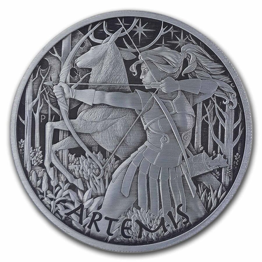 2023 Tuvalu 5 oz Silver Antiqued Gods of Olympus (Artemis w/ COA)