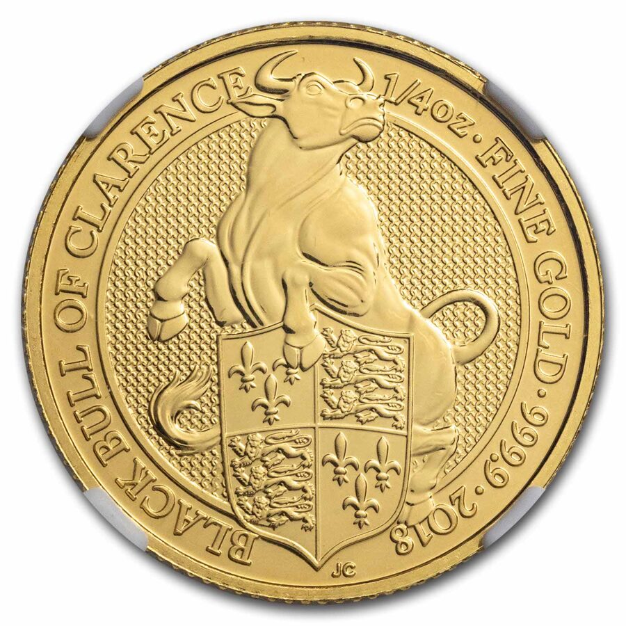 2018 GB 1/4 oz Gold Queen's Beasts The Bull MS-70 NGC ER