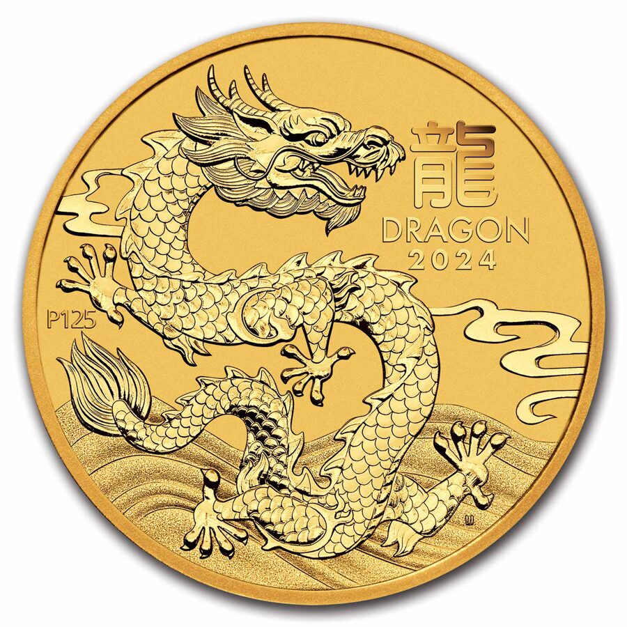2024 Australia 1 oz Gold Lunar Dragon MS-70 PCGS (FDI, Red Label)