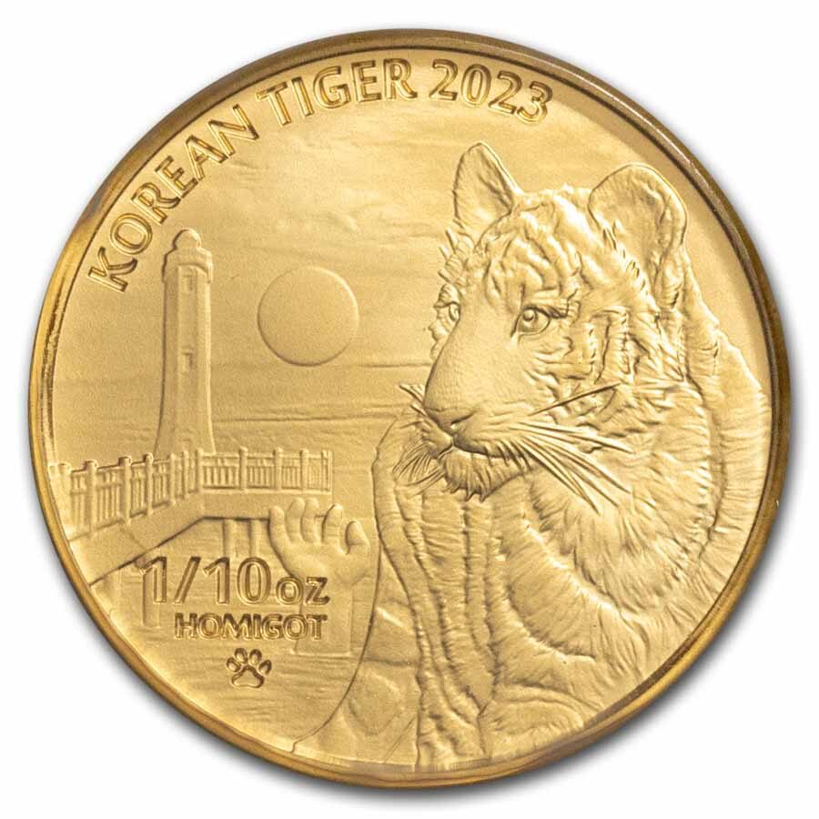 2023 South Korea 1/10 oz Gold Tiger BU (in Assay card)