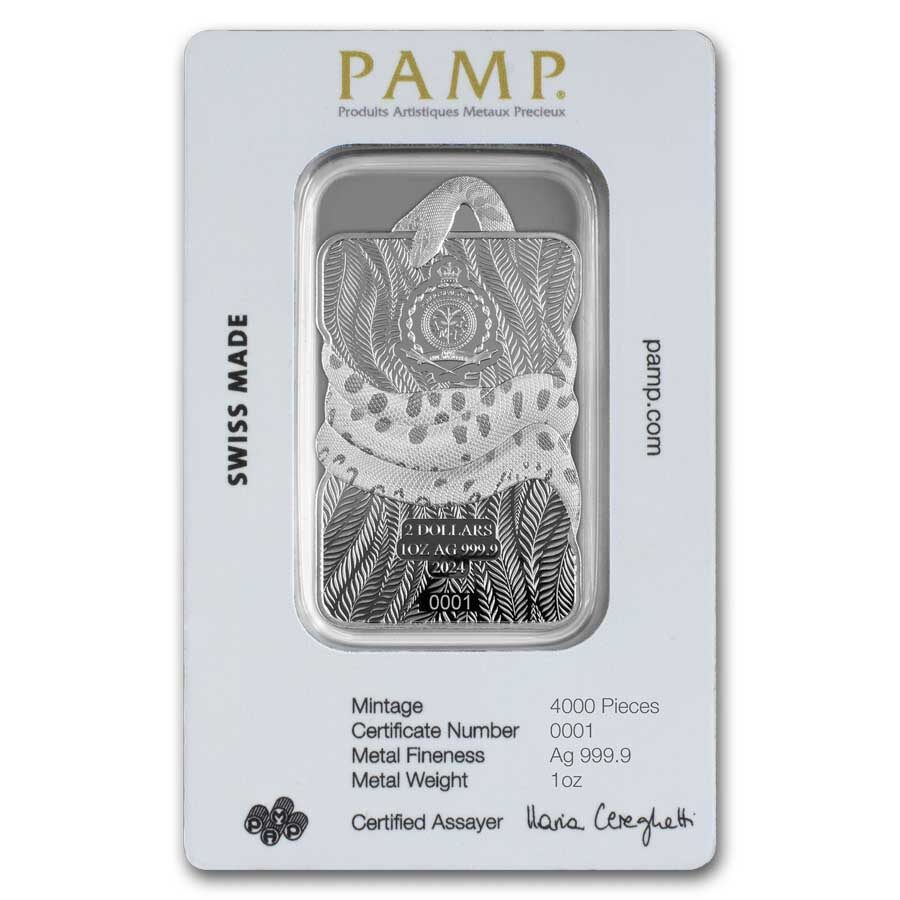 2024 Niue 1 oz Silver Nature's Grip Green Anaconda $2 Bar-Assay