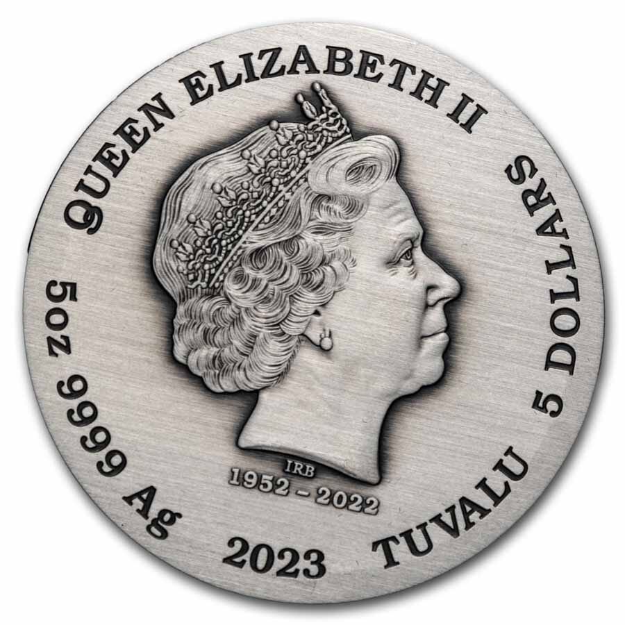 2023 Tuvalu 5 oz Silver Fire-Breathing Dragon Coin (Antiqued)