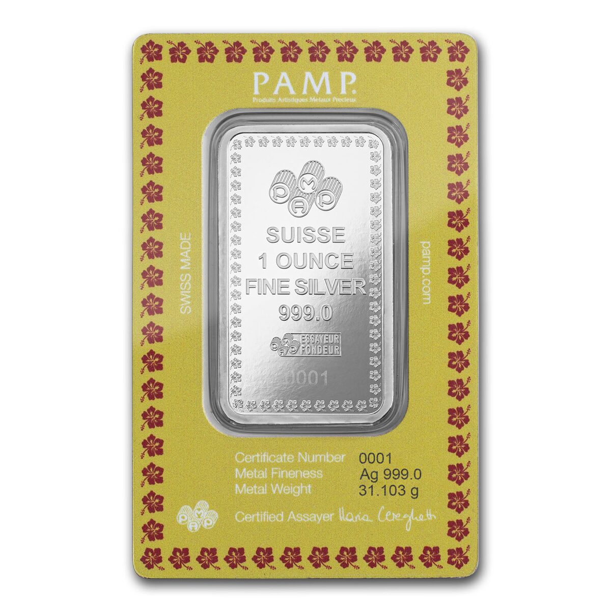 PAMP 1 oz Silver Diwali Lakshmi & Peacocks Bar (In Assay)
