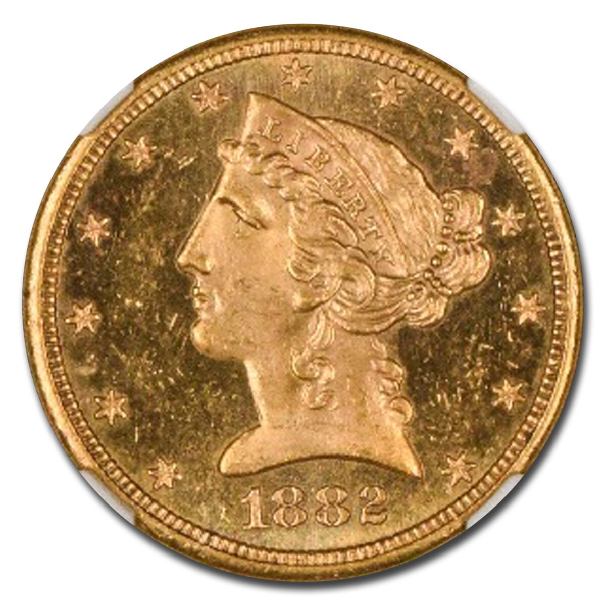 1882-S $5 Liberty Gold Half Eagle MS-64 NGC CAC (PL)