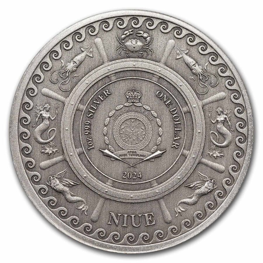2024 Niue 1 oz Silver Antique Mythical Creatures; Sea Serpent