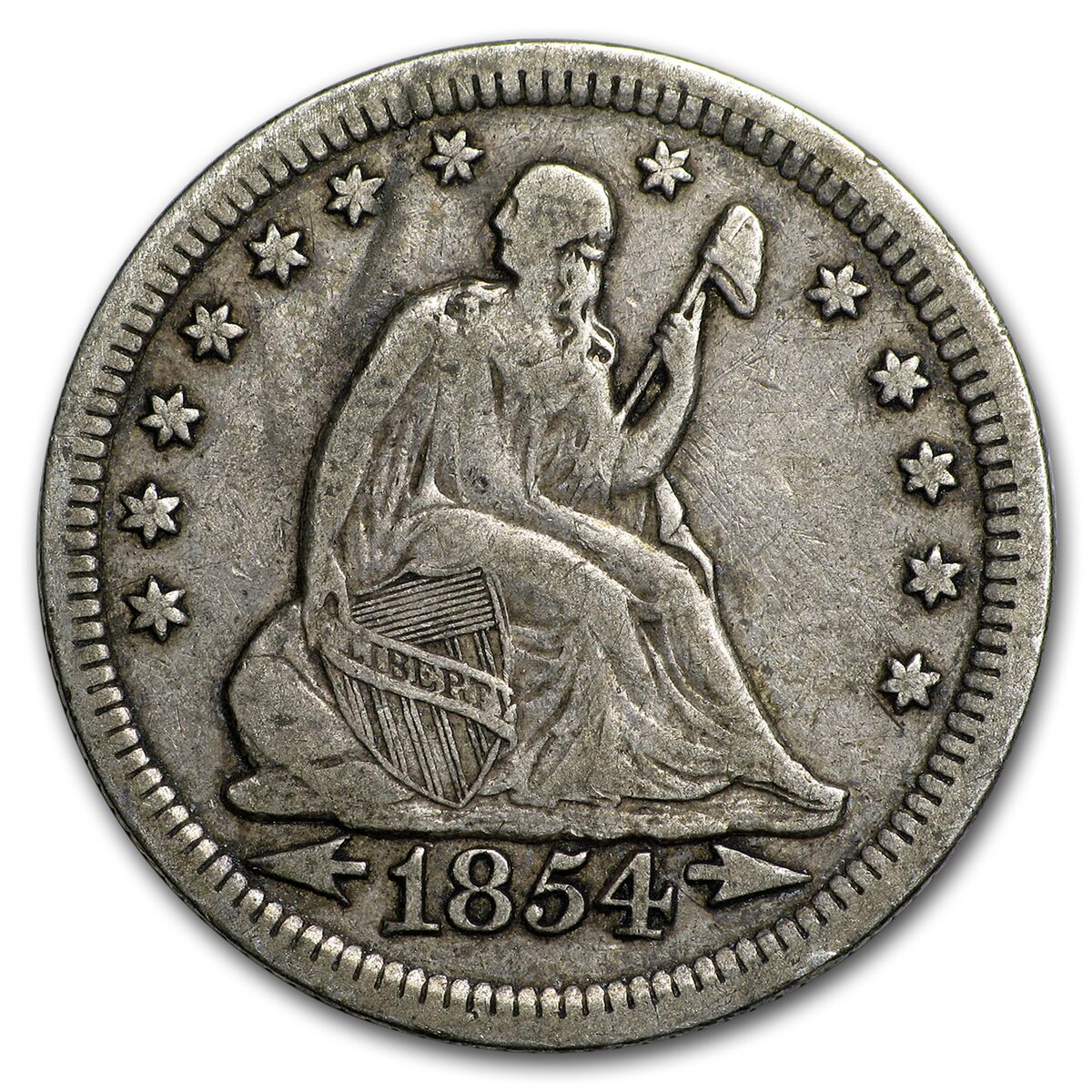 1854 Liberty Seated Quarter VF w/Arrows