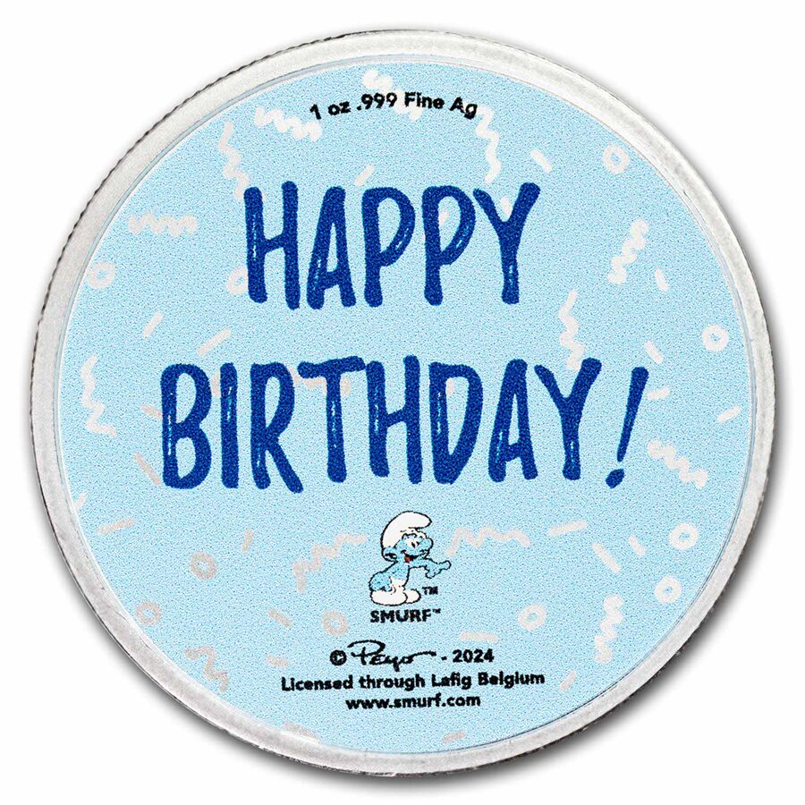 1 oz Colorized Silver Round - Smurfs Smurfette Happy Birthday