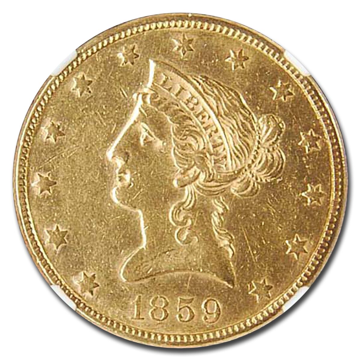 1859 $10 Liberty Gold Eagle AU-58 NGC