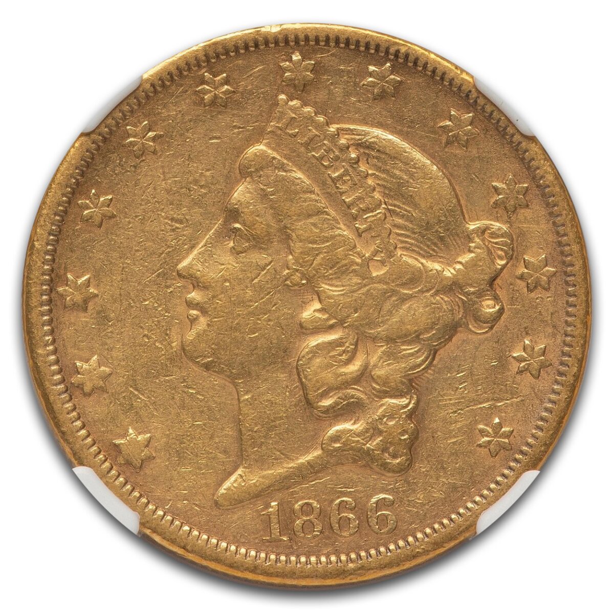 1866-S $20 Liberty Gold Double Eagle XF-45 NGC (No Motto)