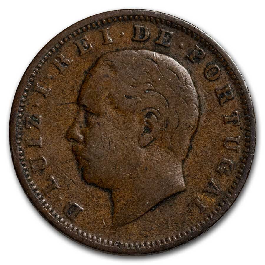 1882-1886 Portugal Bronze 20 Reis Avg Circ
