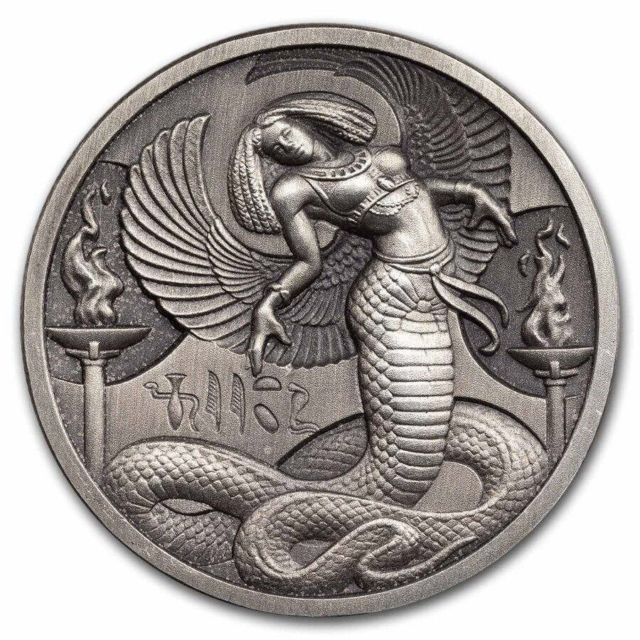 2 oz Silver UHR Round - Egyptian Gods Series: Wadjet (Antiqued)