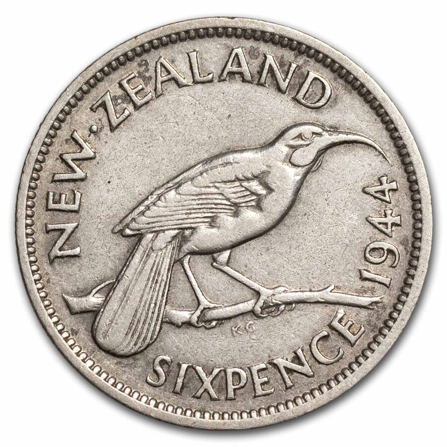 1937-1946 New Zealand Silver 6 Pence George VI Avg Circ