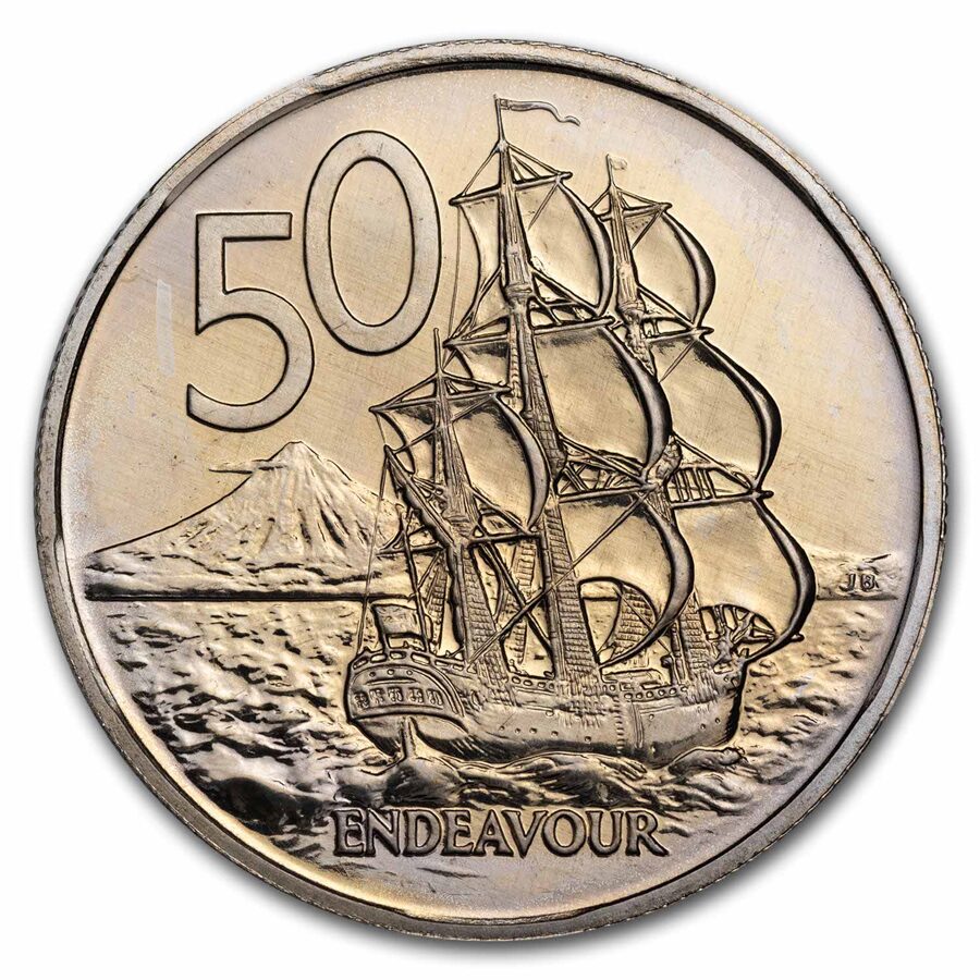 1967-1985 New Zealand Copper-Nickel 50 Cents BU (Endeavour)