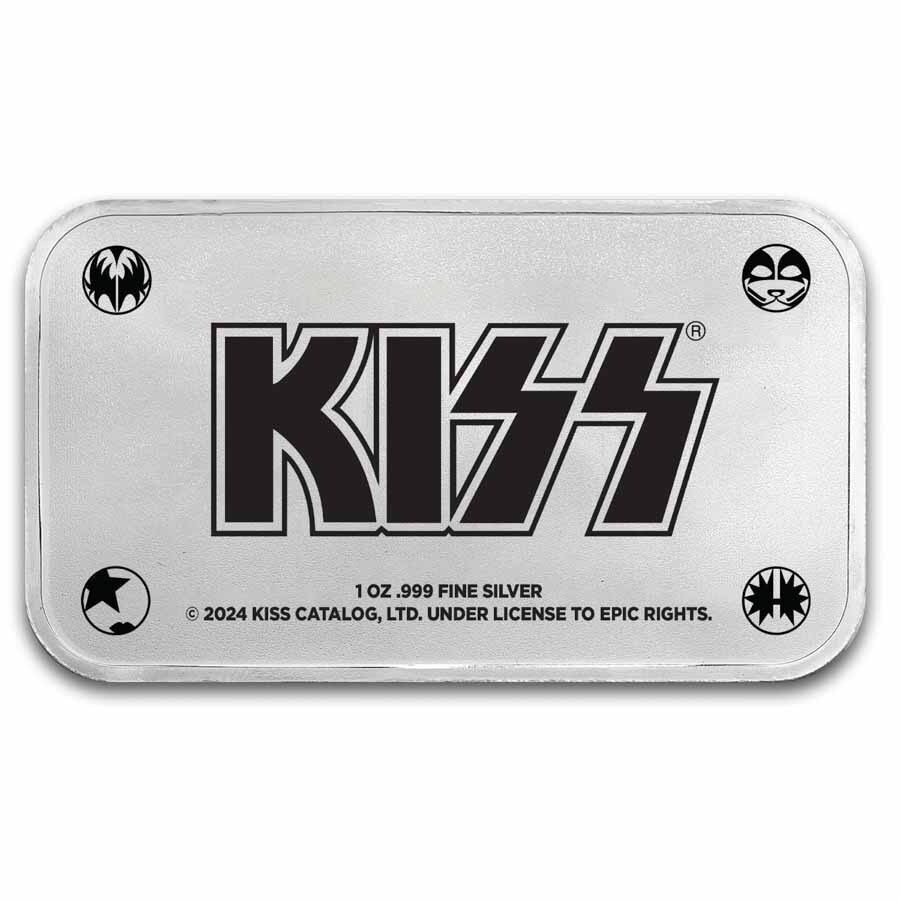 KISS 1 oz Silver Newsprint Characters Colorized Bar