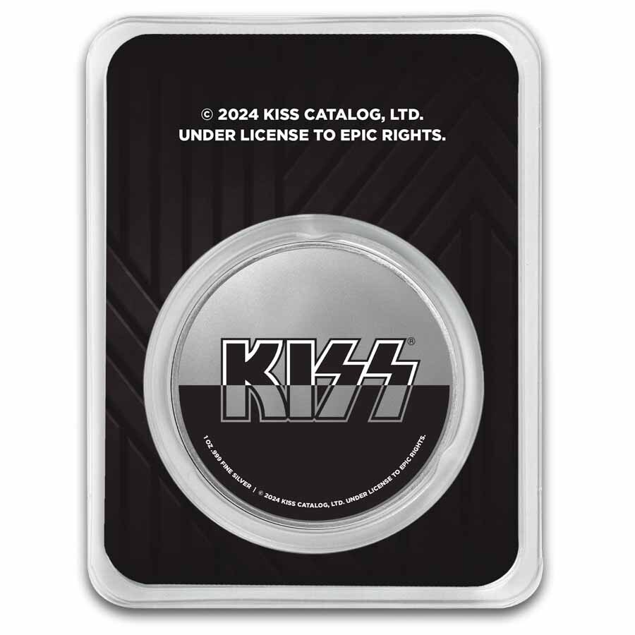KISS 1 oz Silver Colorized Black & White Band Logo in TEP