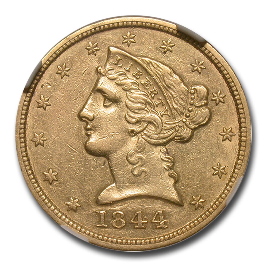 1844 $5 Liberty Gold Half Eagle AU-58 NGC