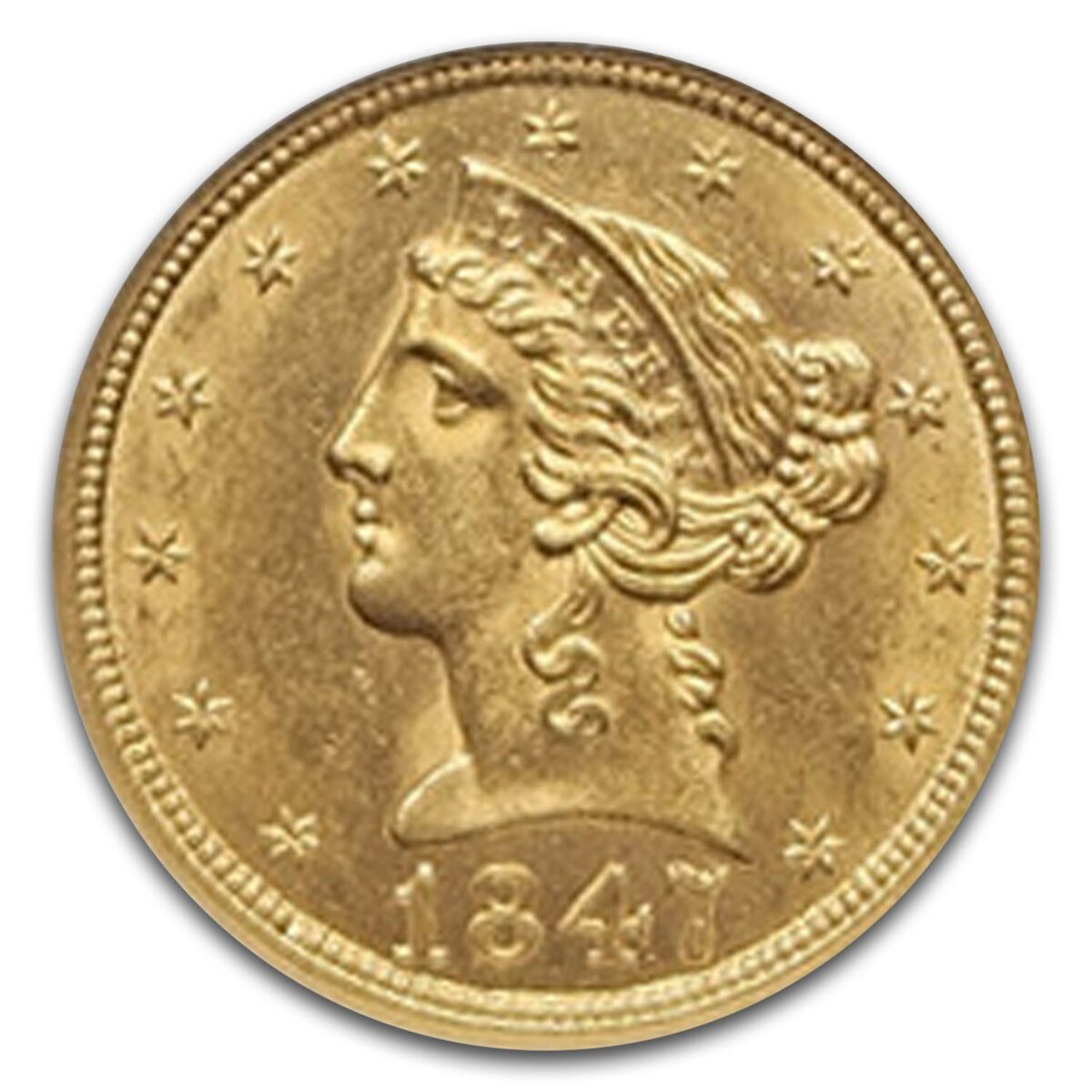 1847/7 $5 Liberty Gold Half Eagle MS-62 NGC