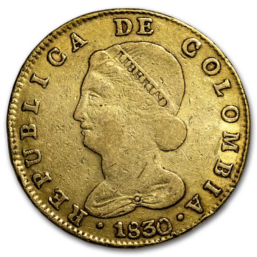 1830-RS Colombia Gold 8 Escudos XF