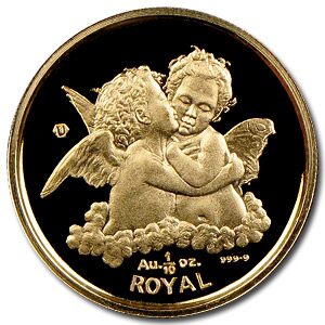 1998 Gibraltar 1/10 oz Gold Royal Kissing Cherub BU