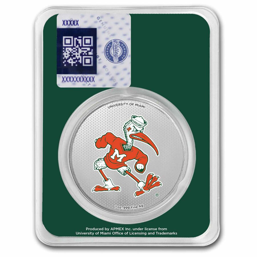 University of Miami 1 oz Silver Colorized Round (in TEP)