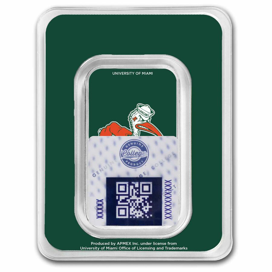 University of Miami 1 oz Silver Colorized Bar (in TEP)