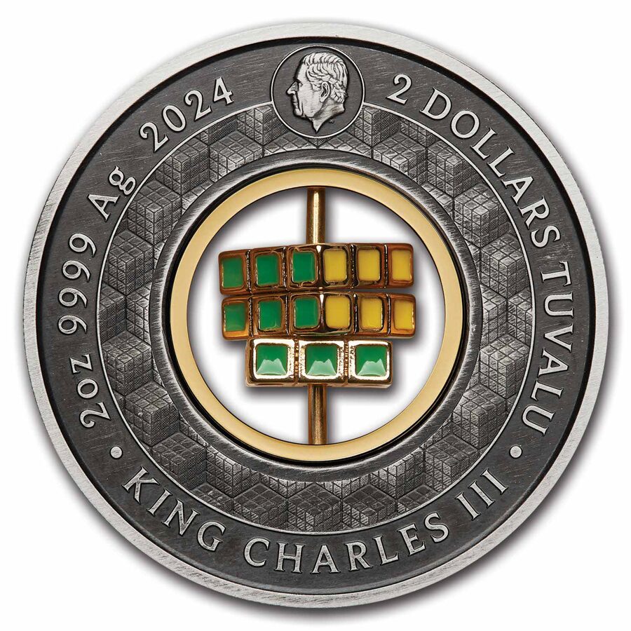 2024 AUS 2 oz Silver Rubik's™ Cube Antiqued & Colorized (Box)
