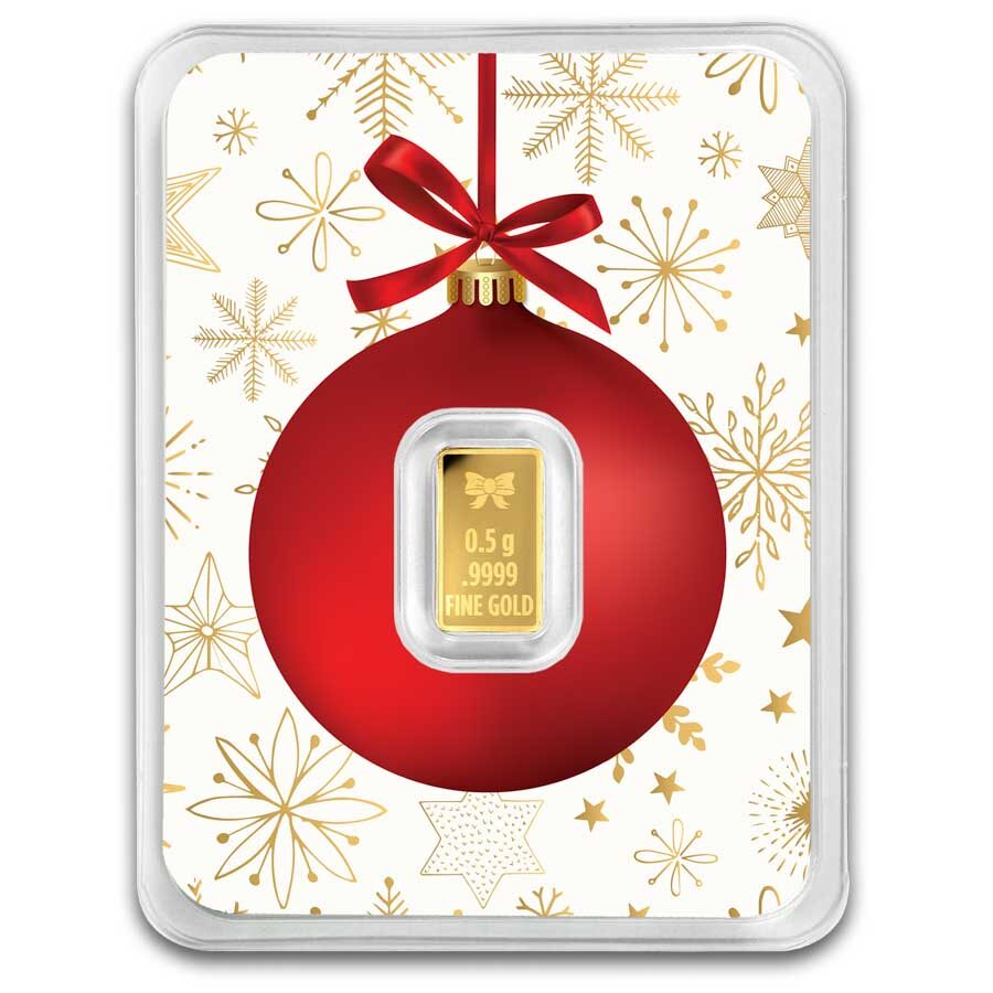 1/2 gram Gold Bar - Candy Cane (w/Red Ornament Card, In TEP)
