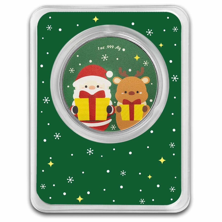 1 oz Silver Colorized Round - Merry Christmas Santa & Reindeer