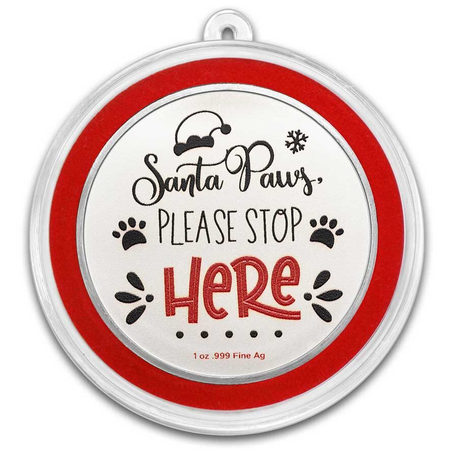 1 oz Silver Colorized Round - Santa Paws, Please Stop Here