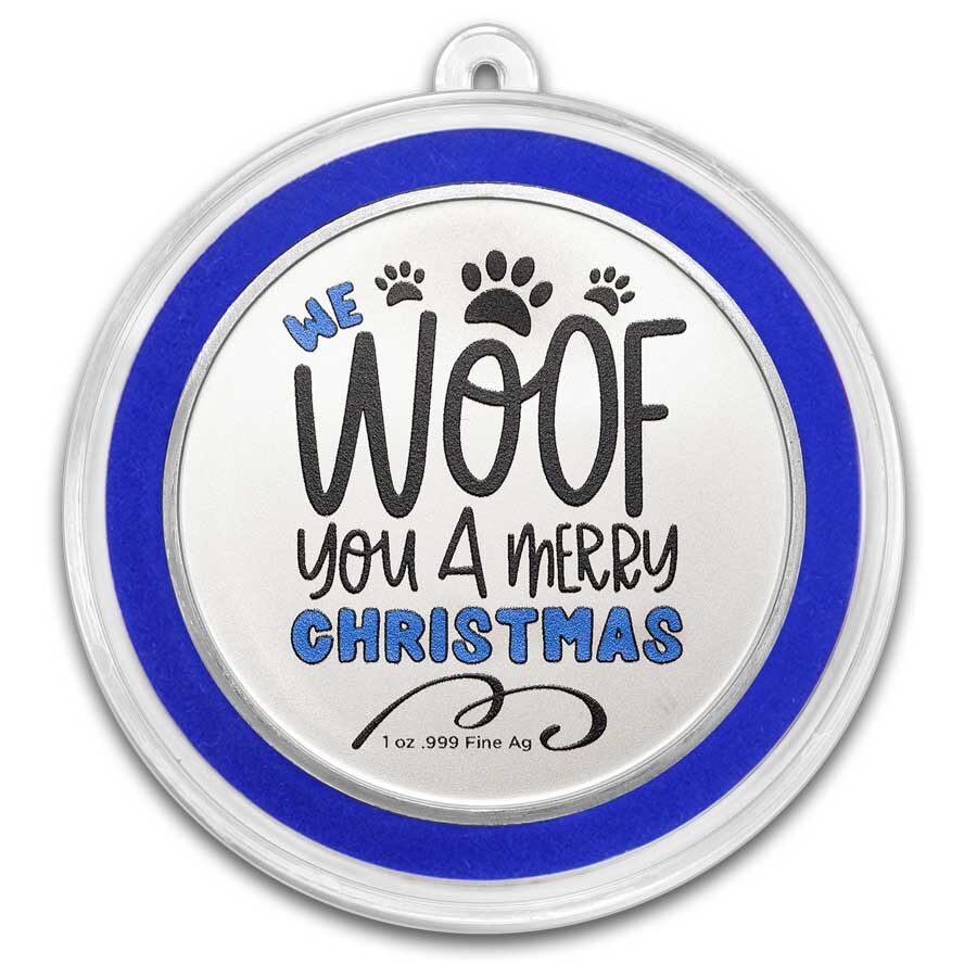 1 oz Silver Colorized Round - We Woof You A Merry Christmas