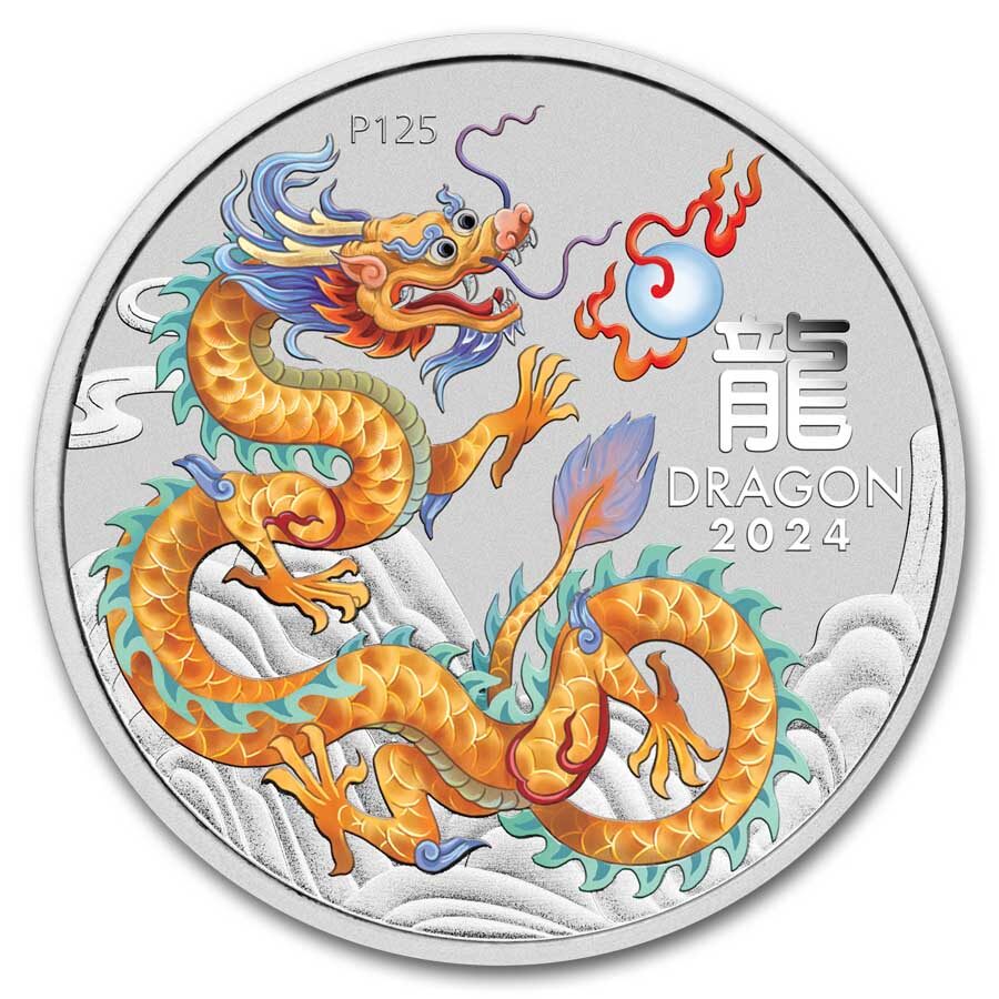 2024 AUS 1/2 oz Silver Golden Lunar Dragon BU (Cap, SIII)