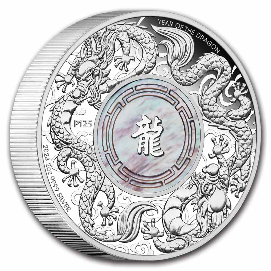 2024 AUS 2 oz Silver Double Dragon with Mother of Pearl PF (Box)