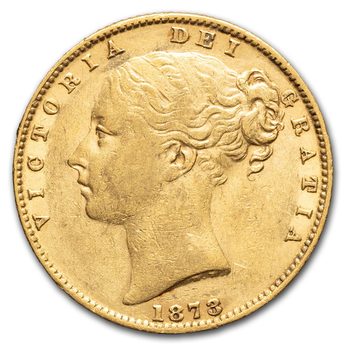 1873-S Australia Gold Sovereign Victoria Shield AU
