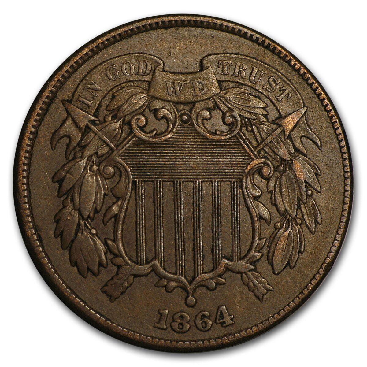 1864 Two Cent Piece Large Motto XF