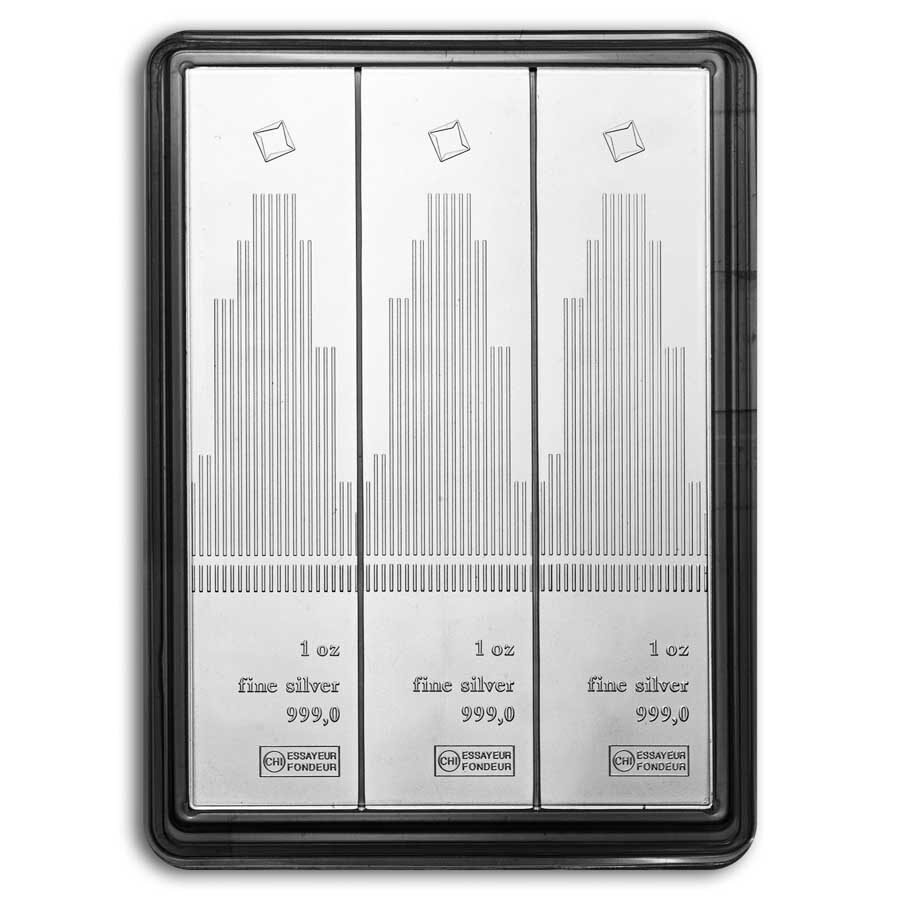 3 x 1 oz Silver Bar - Valcambi Silver Skyline CombiBar™ (w/Assay)