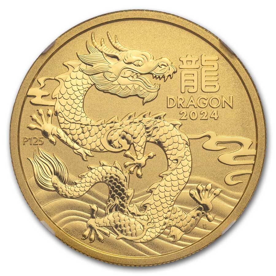 2024 Australia 1 oz Gold Lunar Dragon MS-70 NGC (FDI, Red Label)