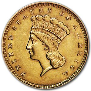 1857 $1 Indian Head Gold Dollar AU